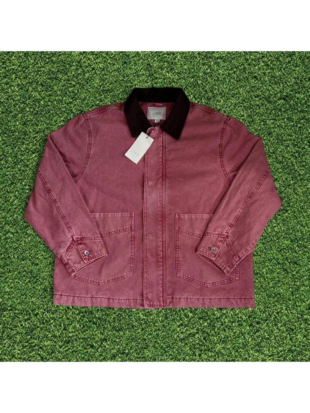 NWT Zara Pink Denim Jacket Black Collar Women's Unisex Jacket